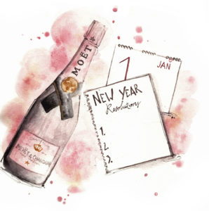 Al Draws Alessia Landi fashion illustration new year champagne watercolor rose moet fashion illustration