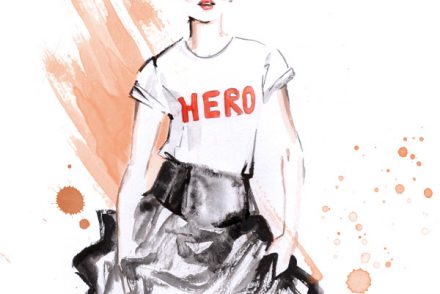 Fashion illustration Alessia Landi Aldraws watercolour hero t-shirt tulle skirt model orange self-acceptance