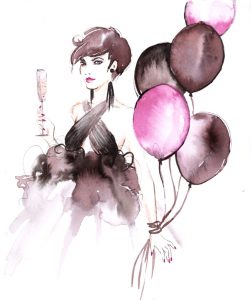 Alessia Landi Fashion Illustration birthday champagne balloons watercolour marchesa dress
