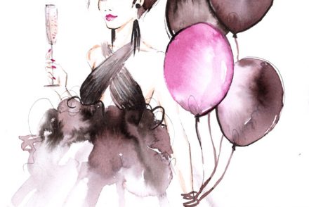 Alessia Landi Fashion Illustration birthday champagne balloons watercolour marchesa dress