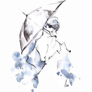 Umbrella rain fashion illustration Alessia Landi Al draws ink watercolour
